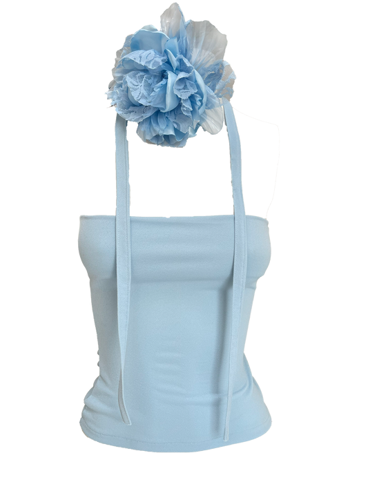 Blue Tube Top With Flower Ribbon