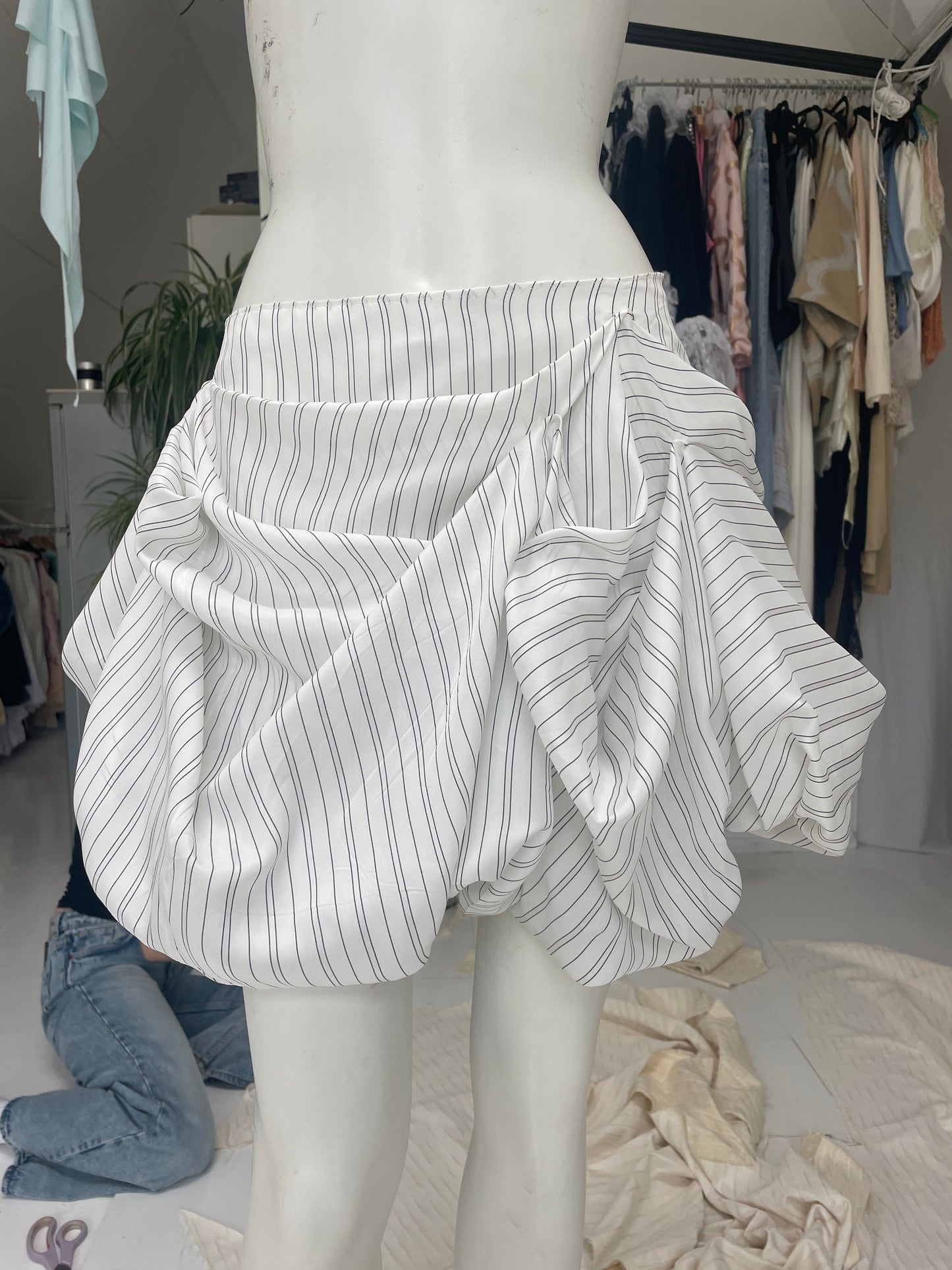 Pinstripe Balloon Skirt