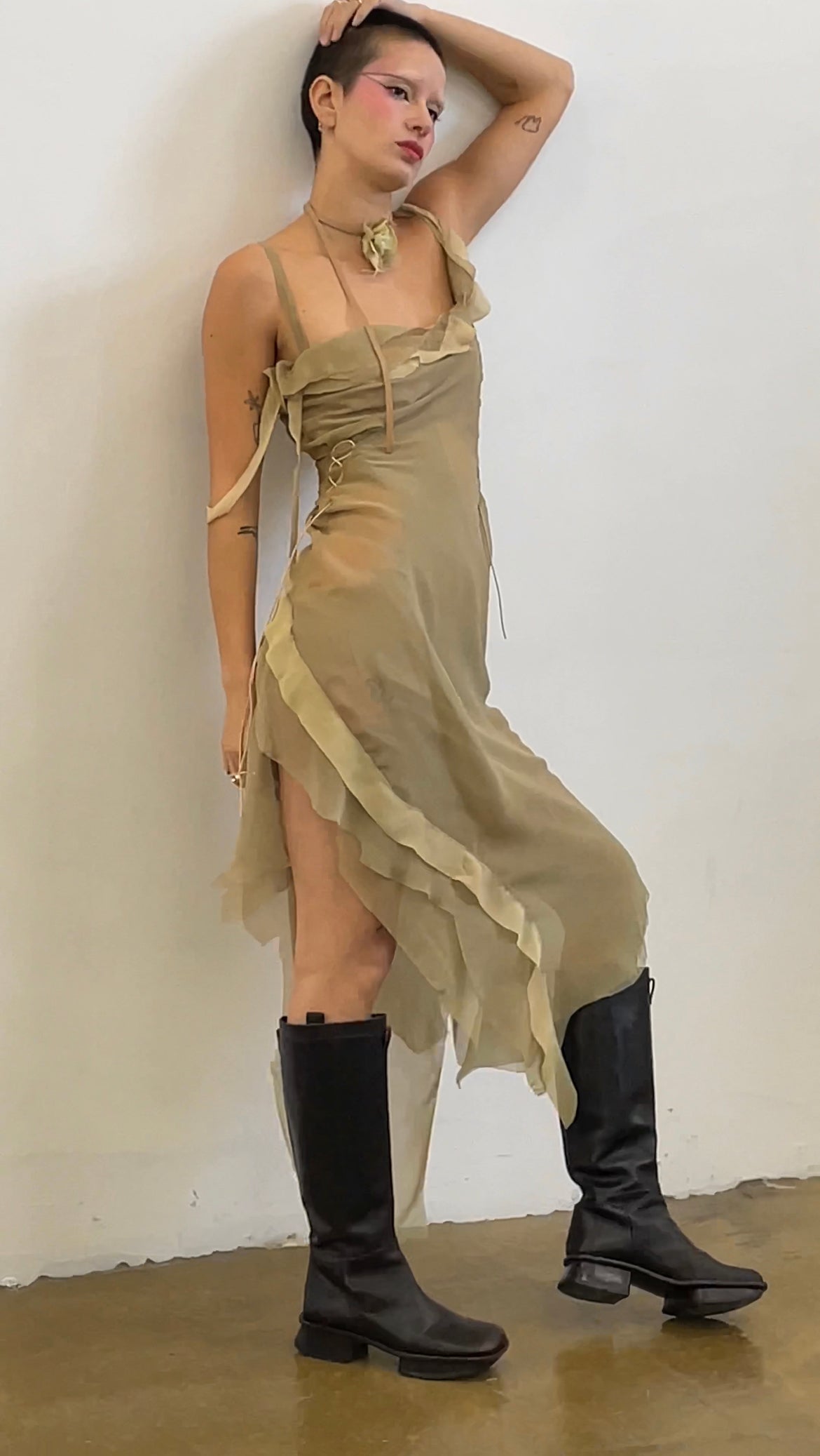 Layered silk organza dress and necklace